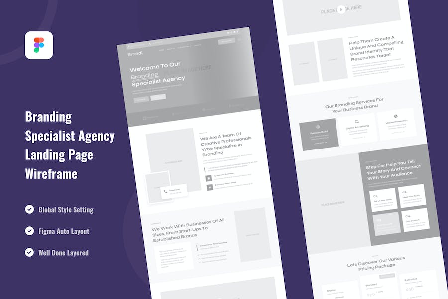 Banner image of Premium Branding Specialist Agency Landing Page Wireframe  Free Download