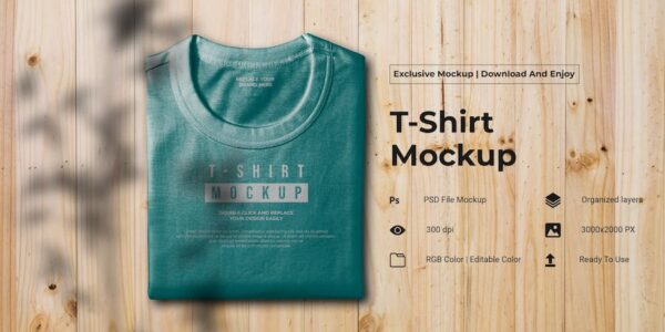Banner image of Premium T-Shirt Mockup with Wooden Baground  Free Download