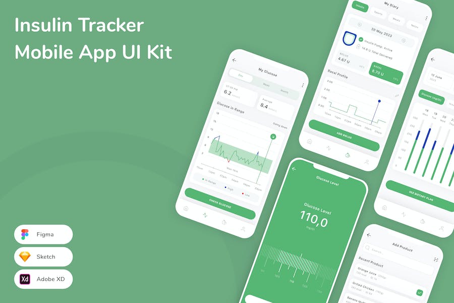 Banner image of Premium Insulin Tracker Mobile App UI Kit  Free Download