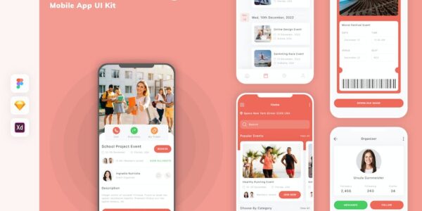 Banner image of Premium Event Booking Mobile App UI Kit  Free Download