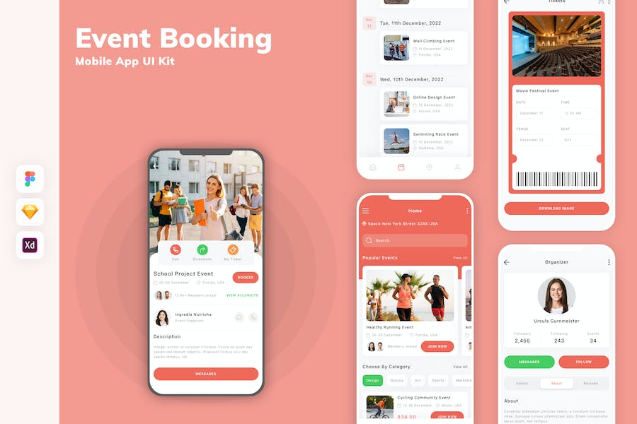 Banner image of Premium Event Booking Mobile App UI Kit  Free Download