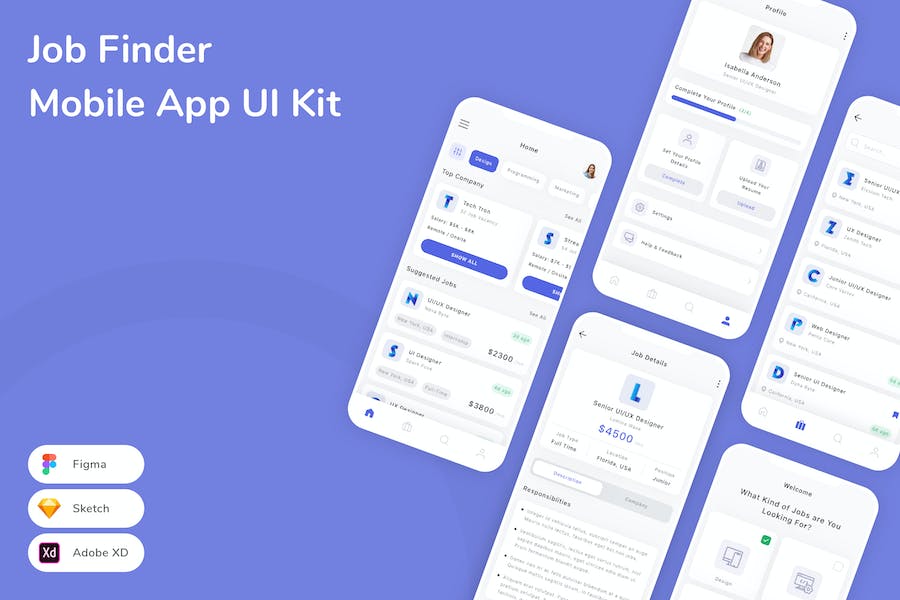 Banner image of Premium Job Finder Mobile App UI Kit  Free Download