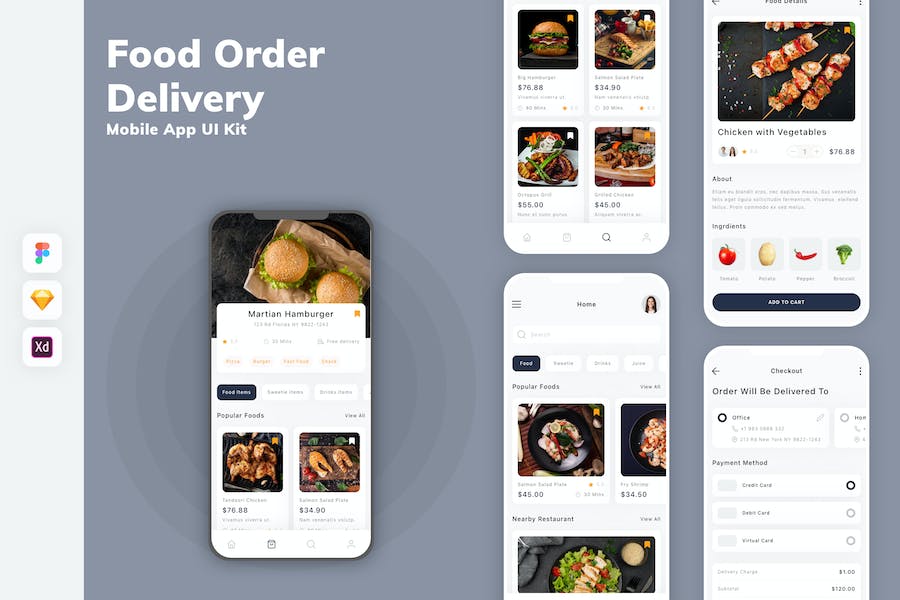 Banner image of Premium Food Order & Delivery Mobile App UI Kit  Free Download