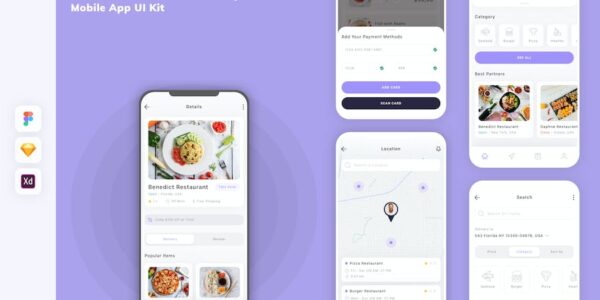 Banner image of Premium Food Delivery Mobile App UI Kit  Free Download