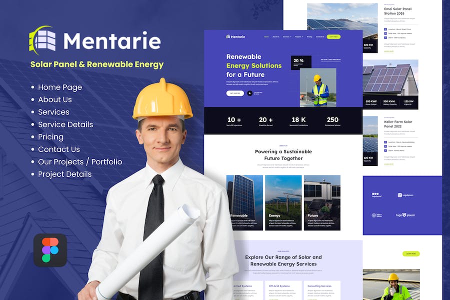 Banner image of Premium Mentarie Solar Panel Website Figma Template  Free Download