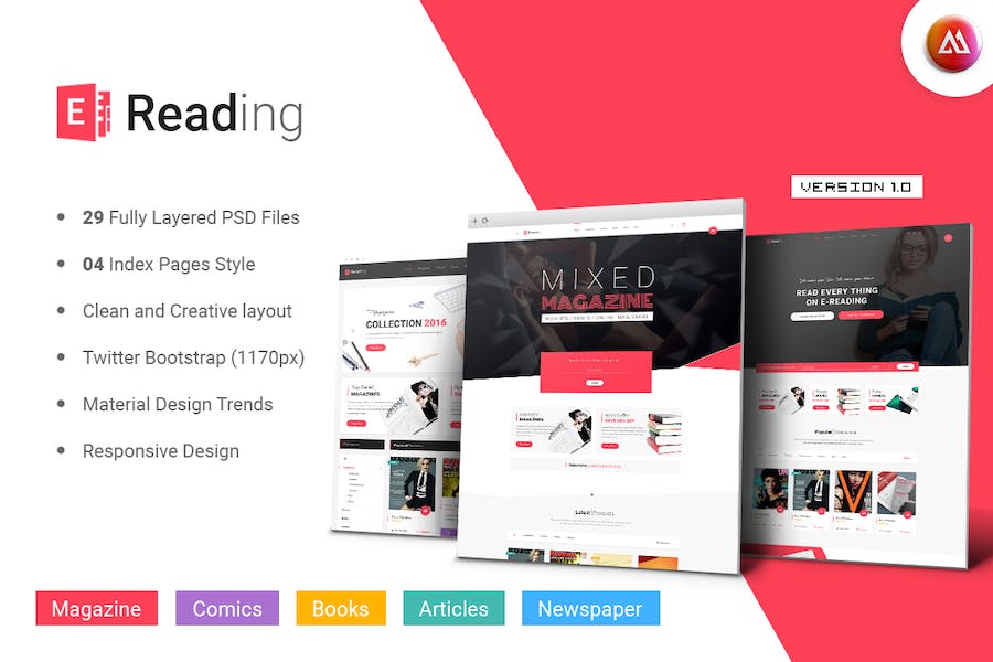 Banner image of Premium E-Reading Magazines Library Ecommerce PSD Template  Free Download