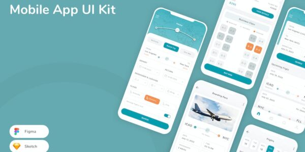 Banner image of Premium Flight Booking Mobile App UI Kit  Free Download