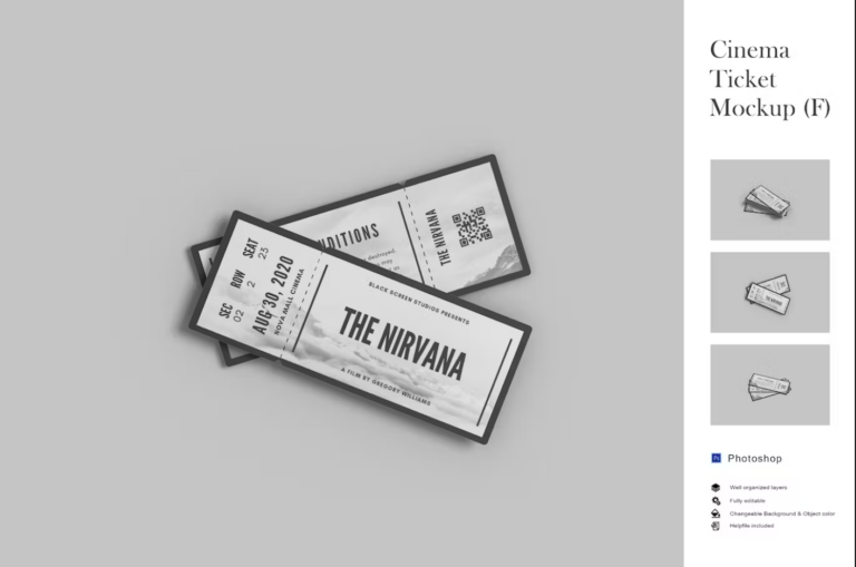 Premium Cinema Ticket Mockup Free Download