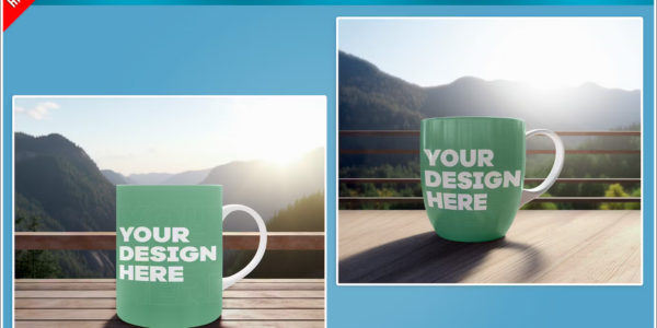 Premium Cup of Coffee on Top of a Wooden Table Mockup Free Download