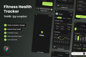 Premium FitPal Fitness & Health Tracker Mobile App UI Kits Free Download