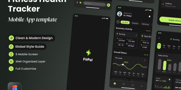 Premium FitPal Fitness & Health Tracker Mobile App UI Kits Free Download