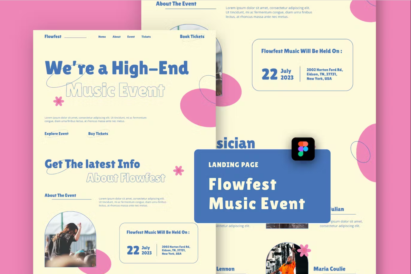 Premium Flowfest Pop Pink Music Event Landing Page Free Download