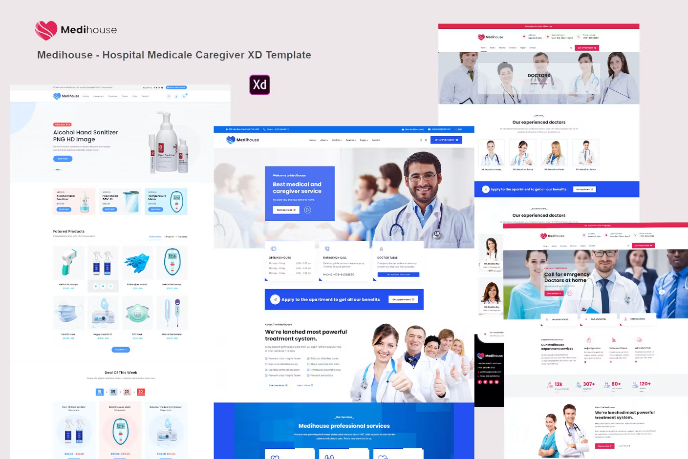 Premium MediHouse - Hospital and Medical Caregiver XD Template Free Download