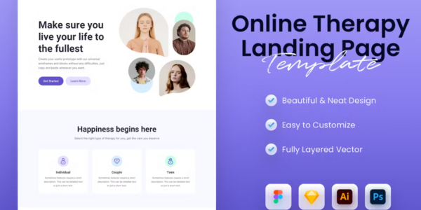 Premium Online Therapy Landing Page Template Free Download