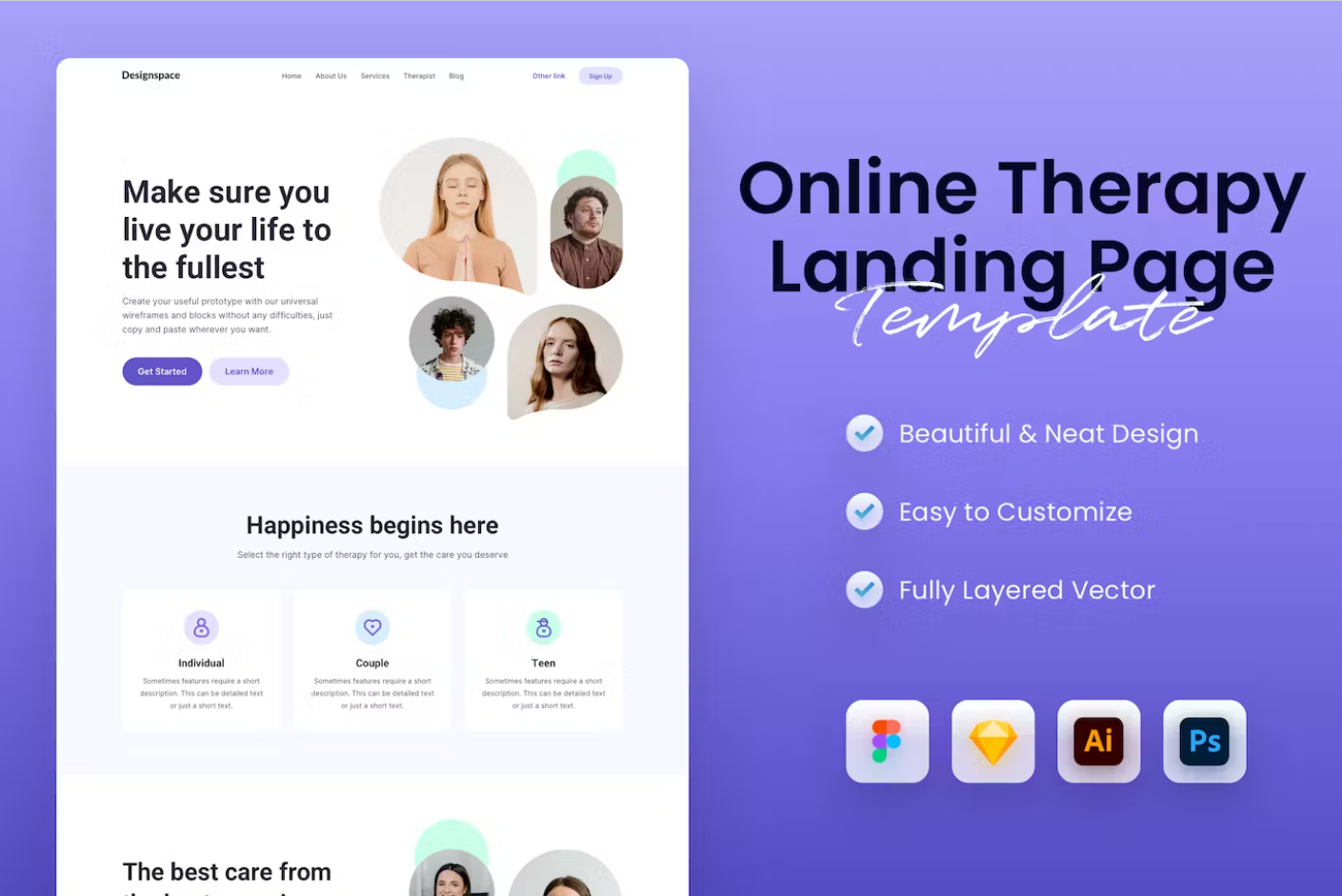 Premium Online Therapy Landing Page Template Free Download