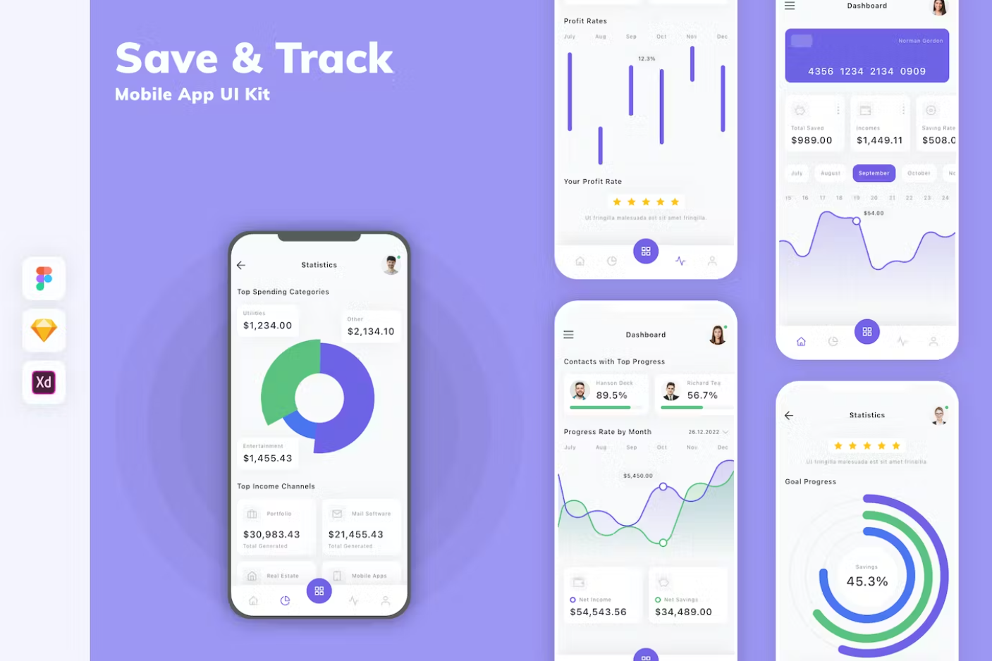 Premium Save Track Dashboard Mobile App UI Kit Free Download