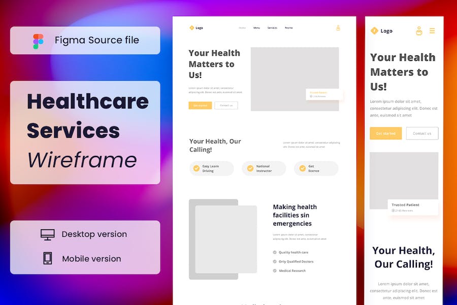 Banner image of Premium Healthcare Services Wireframe Website  Free Download