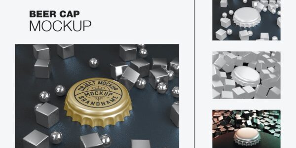 Banner image of Premium Scene with Metal Bottle Cap and 3D Cubes Mockup  Free Download