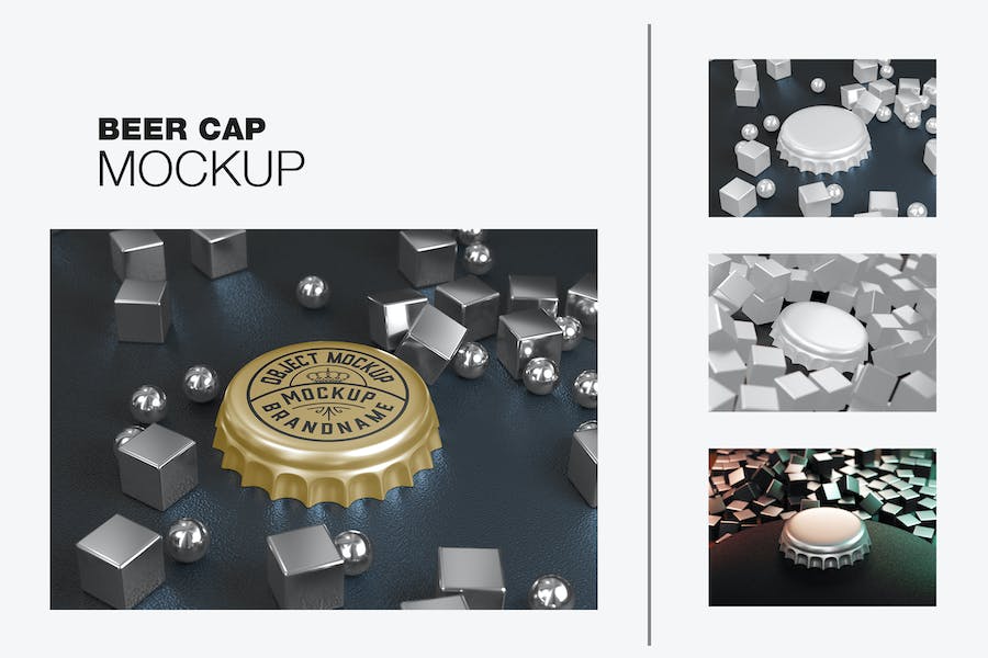 Banner image of Premium Scene with Metal Bottle Cap and 3D Cubes Mockup  Free Download