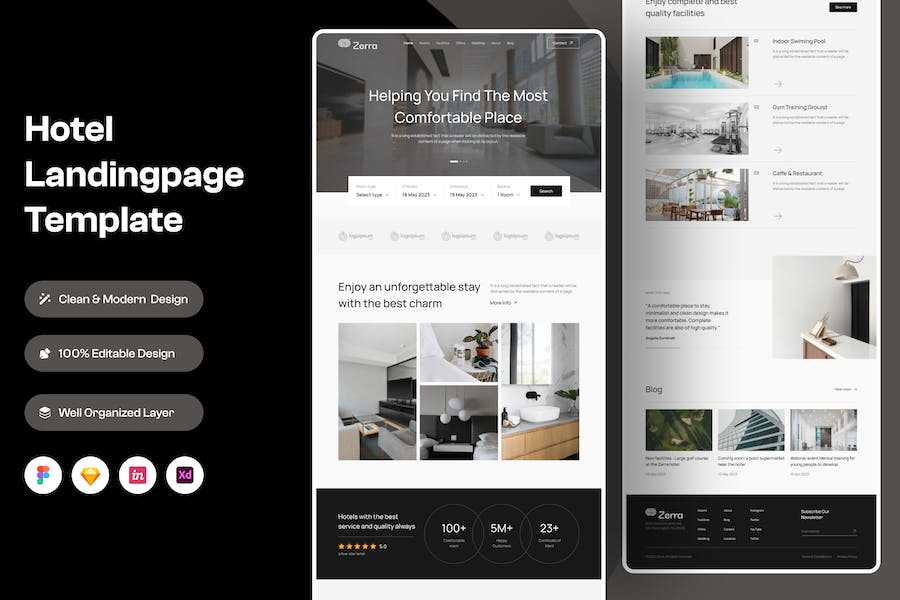 Banner image of Premium Hotel Landing Page Template  Free Download