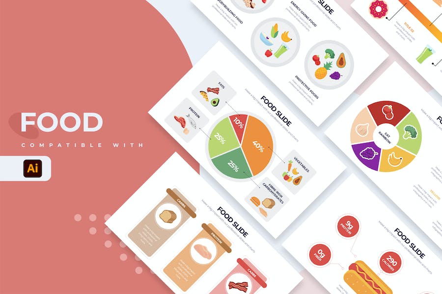 Banner image of Premium Food Slides Illustrator Infographics  Free Download