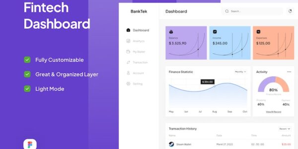 Banner image of Premium BankTek Fintech Dashboard  Free Download