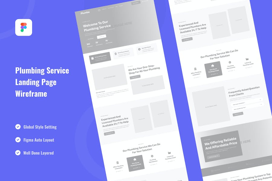 Banner image of Premium Plumbing Service Landing Page Website Wireframe  Free Download