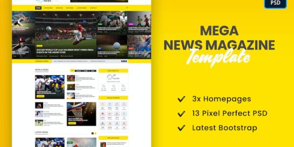 Banner image of Premium Mega News Magazine PSD Template  Free Download