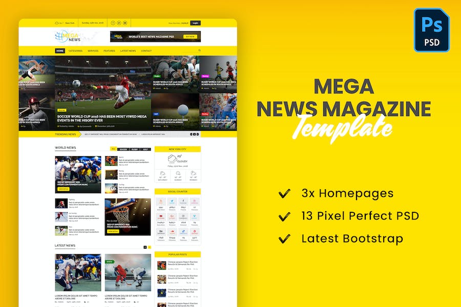 Banner image of Premium Mega News Magazine PSD Template  Free Download