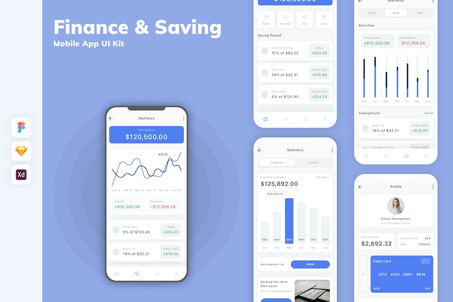 Banner image of Premium Finance Saving Mobile App UI Kit  Free Download