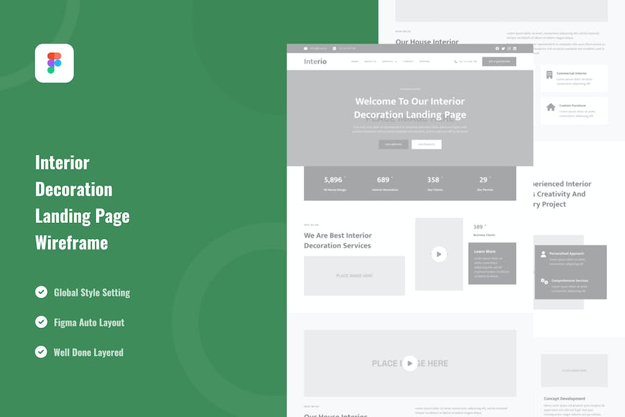 Banner image of Premium Interior Decoration Landing Page Wireframe  Free Download