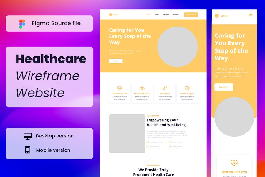 Banner image of Premium Healthcare Wireframe Website Template  Free Download