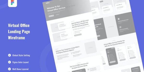 Banner image of Premium Virtual Office Landing Page Website Wireframe  Free Download
