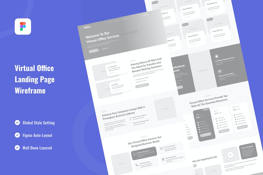 Banner image of Premium Virtual Office Landing Page Website Wireframe  Free Download
