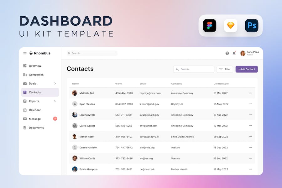 Banner image of Premium CRM Contact List Dashboard UI Kit  Free Download