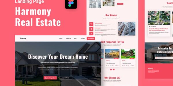 Banner image of Premium Harmony Real Estate Landing Page - Figma  Free Download