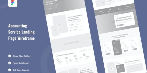 Banner image of Premium Accounting Service Landing Page Website Wireframe  Free Download
