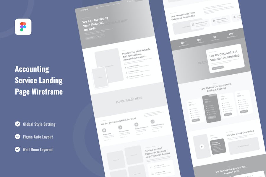 Banner image of Premium Accounting Service Landing Page Website Wireframe  Free Download