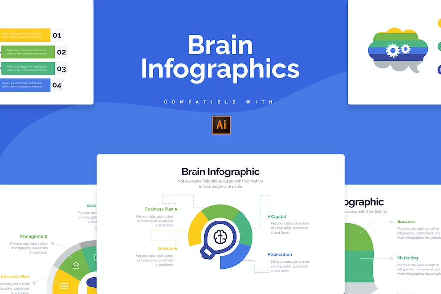 Banner image of Premium Business Brain Illustrator Infographics  Free Download