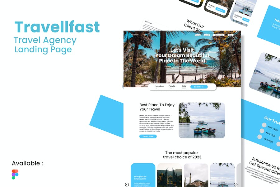 Banner image of Premium Travellfast Travel Agency Landing Page Template  Free Download
