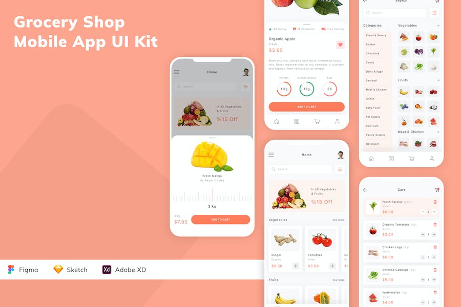Banner image of Premium Grocery Shop Mobile App UI Kit  Free Download