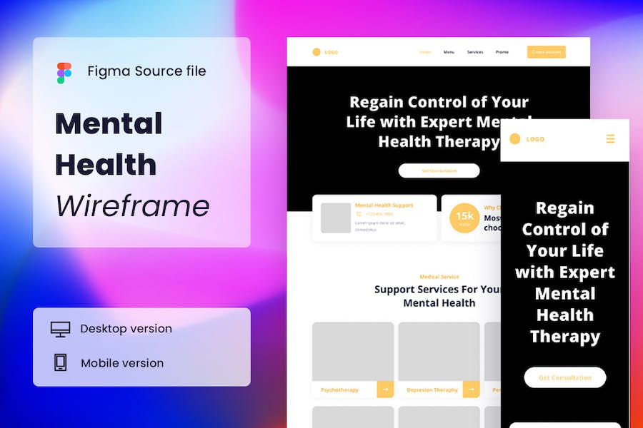 Banner image of Premium Mental Health Wireframe Website  Free Download