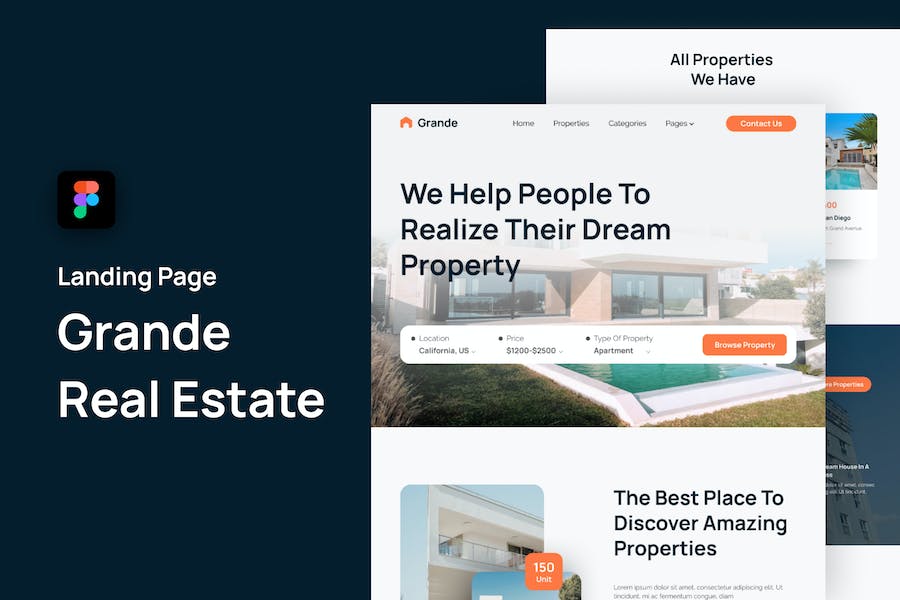 Banner image of Premium Grande Modern Real Estate Landing Page Figma  Free Download