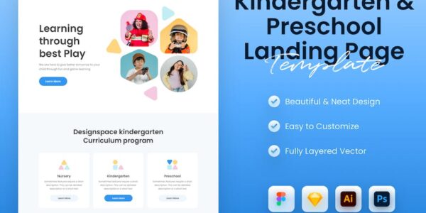 Banner image of Premium Kindergarten Landing Page Template  Free Download