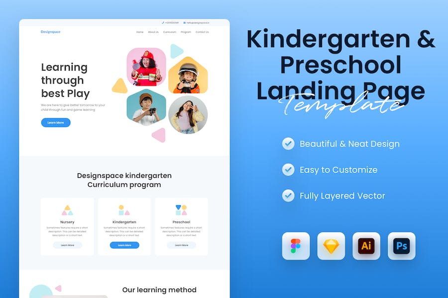 Banner image of Premium Kindergarten Landing Page Template  Free Download