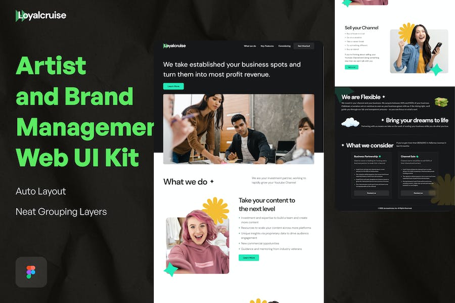 Banner image of Premium Artist and Brand Management Web UI Kit  Free Download