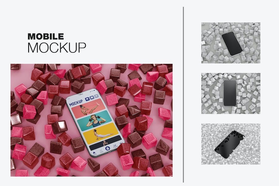 Banner image of Premium Scene with Mobile and Colorful Cubes Mockup  Free Download
