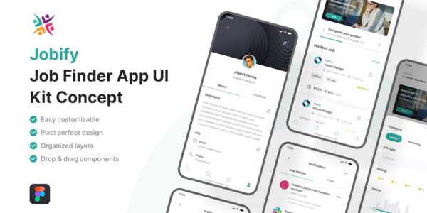 Banner image of Premium Jobify Job Finder Mobile App UI Kit  Free Download