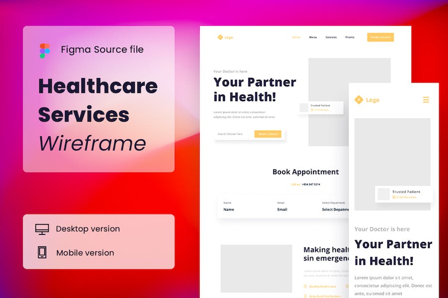 Banner image of Premium Healthcare Services Wireframe Website  Free Download