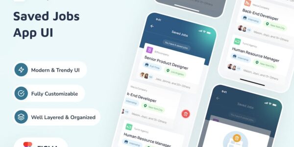 Banner image of Premium Jorry Saved Jobs App UI  Free Download